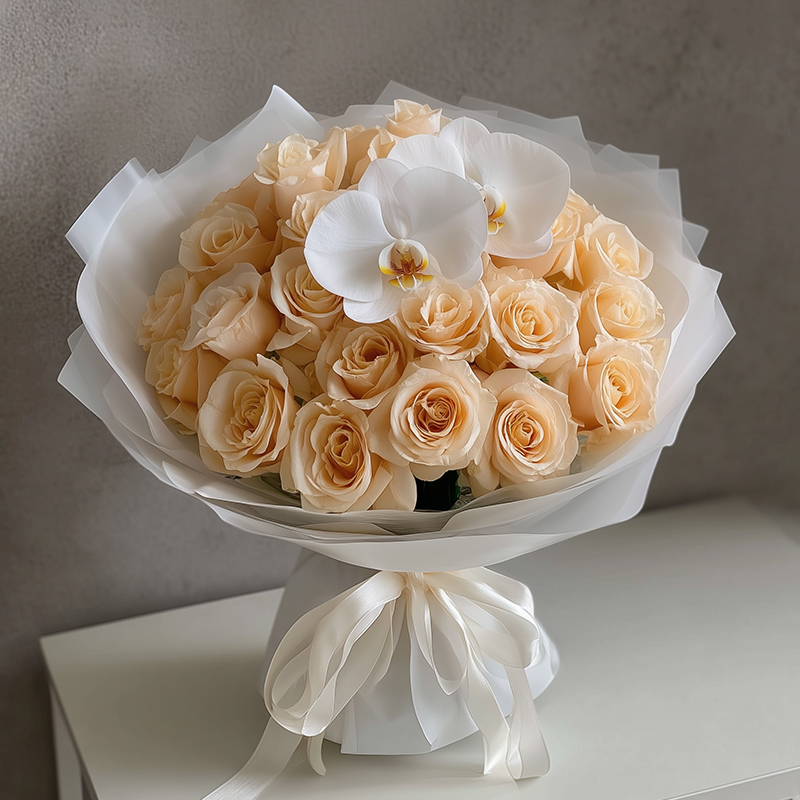 Does Murrieta write her name on the flower basket she sends?